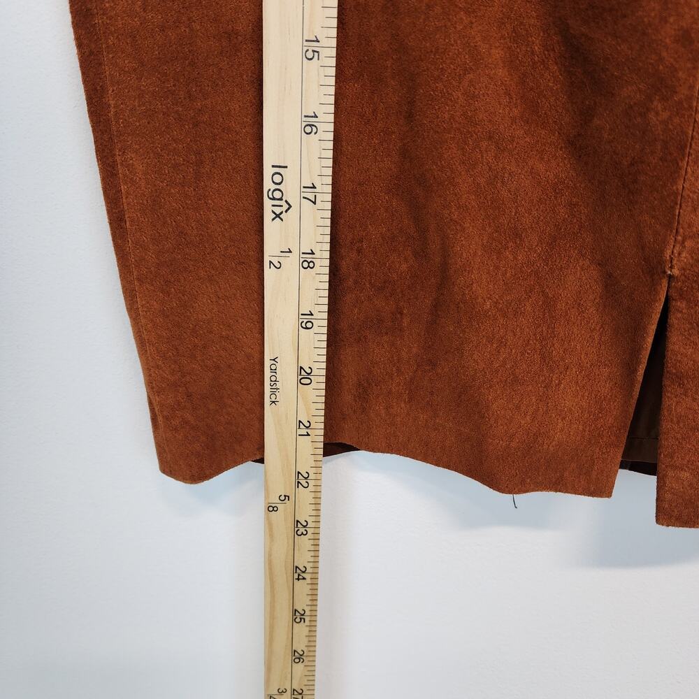 Vintage Pia Rucci Suede Skirt Size 4 23" Cognac Back Slit Knee Length Festival - Picture 10 of 11